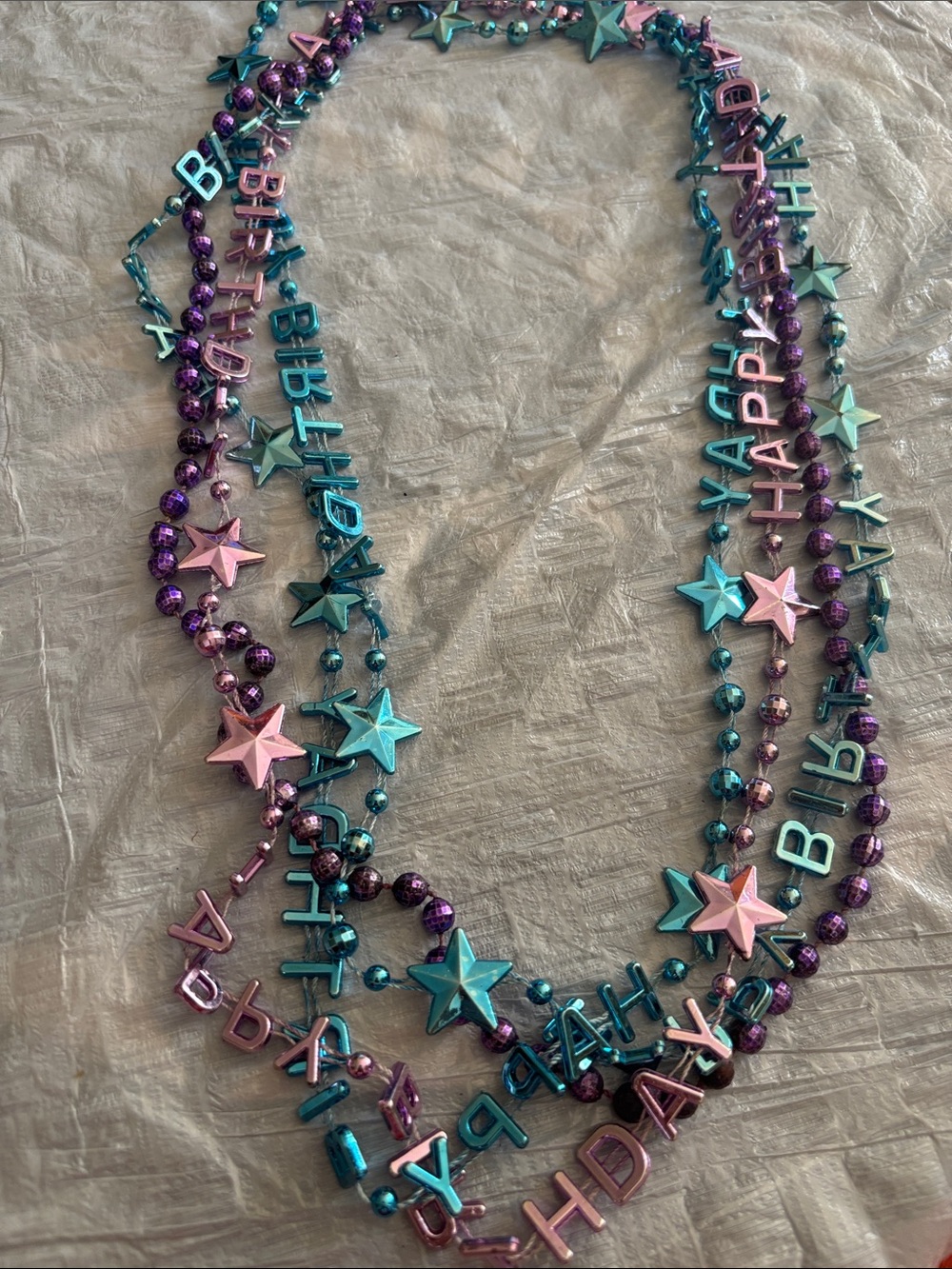 Happy Birthday Star Beaded Necklace - Pink & Teal